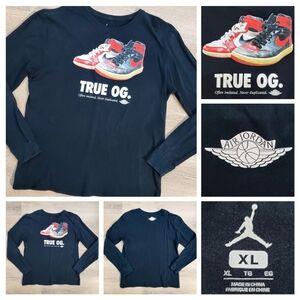 Men's NIKE Air Jordan 1 Banned TRUE OG Long Sleeve T-Shirt XL BLACK Rare Chicago